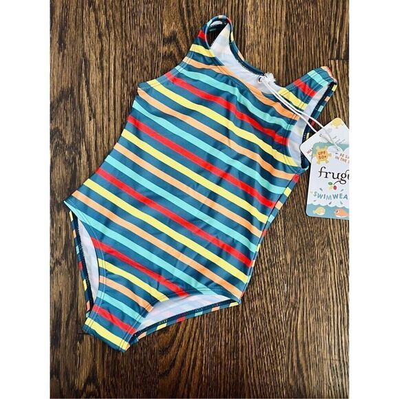 NEW Frugi 18-24 Months Little Sally Multi Striped 1-piece Swimsuit - Picture 2 of 5